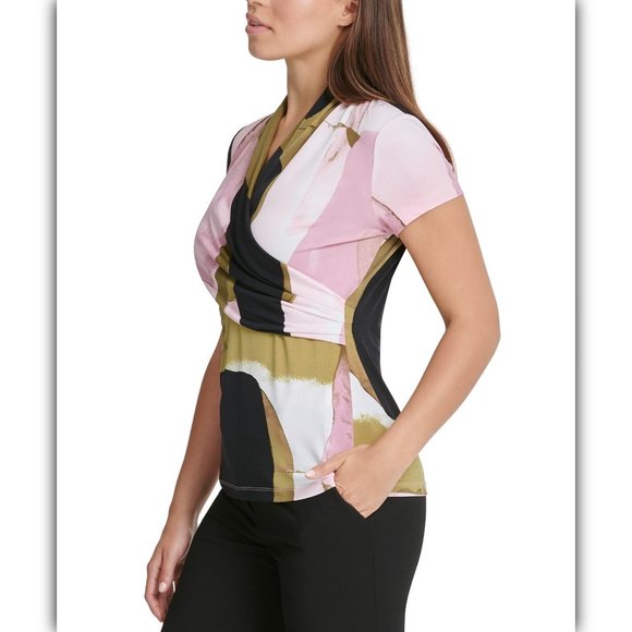 Dkny Tops - DKNY Printed Surplice-Neck Top